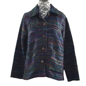 The Territory Ahead‎ Purple Green Woven Silk Jacket Womens MP Boxy Button Front